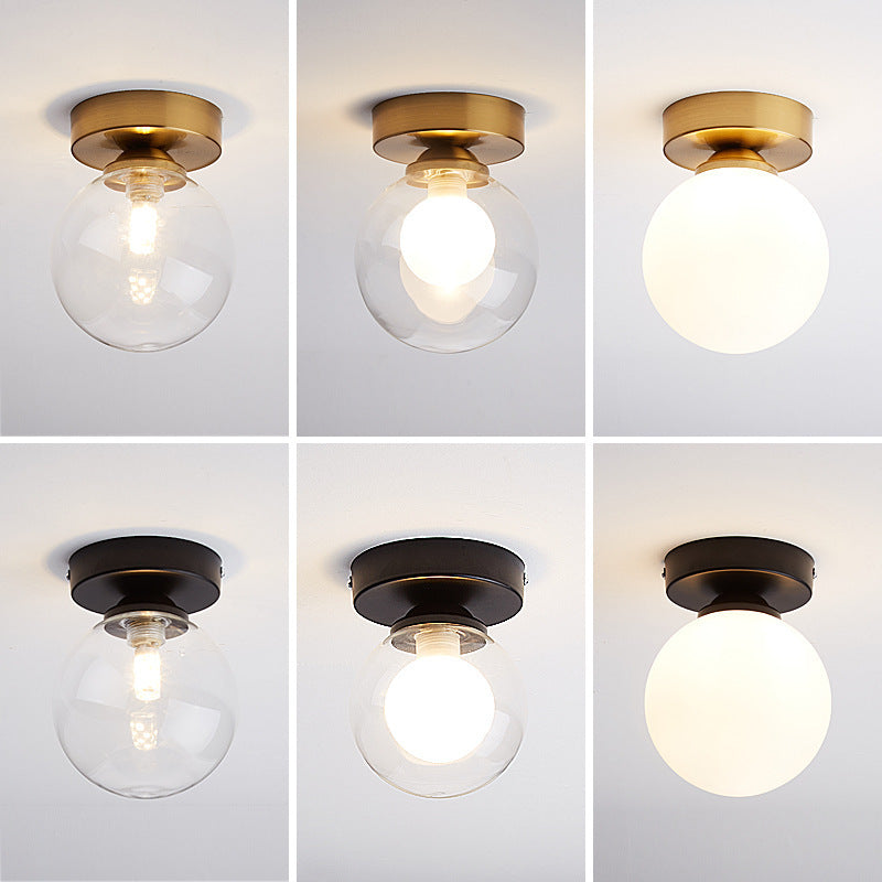 Modern Minimalist Glass Round Ball 1-Light Semi-Flush Mount Ceiling Light For Hallway
