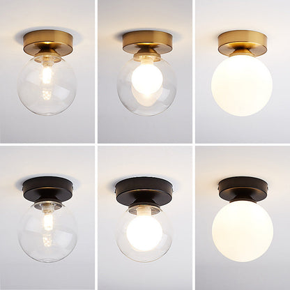 Modern Minimalist Glass Round Ball 1-Light Semi-Flush Mount Ceiling Light For Hallway
