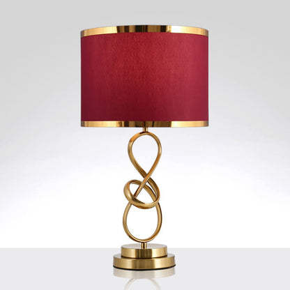 Modern Luxury Red Fabric Iron Knot Ring 1-Light Table Lamp For Bedroom