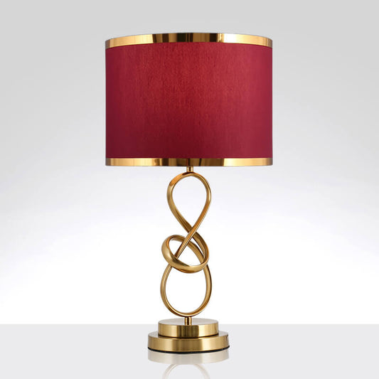 Modern Luxury Red Fabric Iron Knot Ring 1-Light Table Lamp For Bedroom