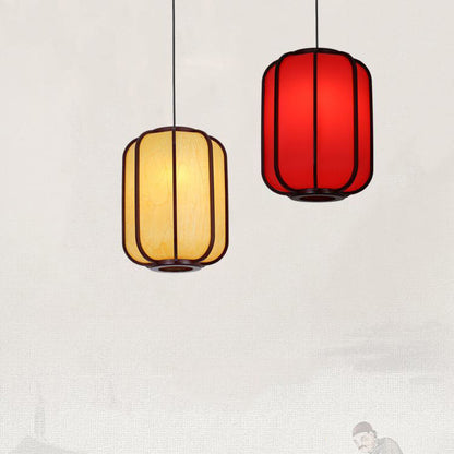 Traditional Chinese Faux Sheepskin Wooden Lantern Round 1-Light Pendant Light for Living Room