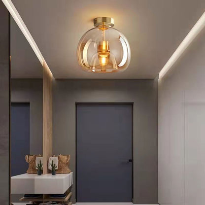Contemporary Nordic Round Glass Iron Ball 1-Light Semi-Flush Mount Ceiling Light for Living Room