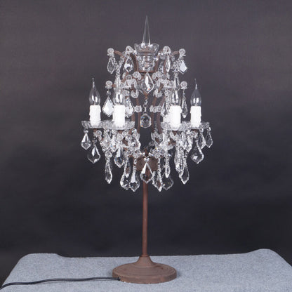 Traditional Vintage Crystal Candelabra Rust 6-Light Table Lamp For Living Room