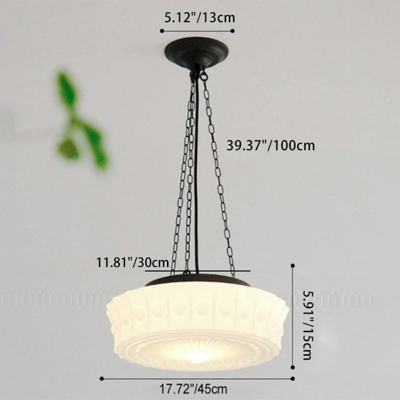 Traditional French Iron Glass Stripes Round Drum LED Semi-Flush Mount Ceiling Light For Living Room & Bedroom