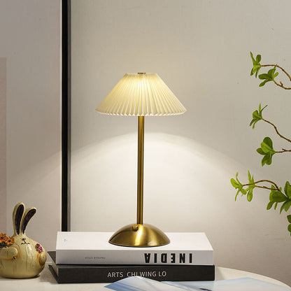Contemporary Scandinavian Rechargeable Iron Fabric Conic Pleated 1-Light Table Lamp For Bedside