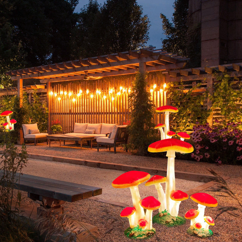 Modern Art Deco Solar Waterproof Mushroom Resin Glass Fibre LED Landscape Lighting Outdoor Light For Garden