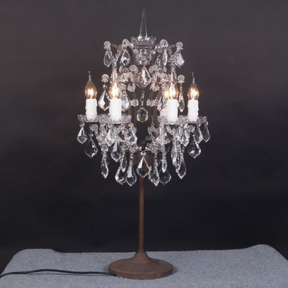 Traditional Vintage Crystal Candelabra Rust 6-Light Table Lamp For Living Room