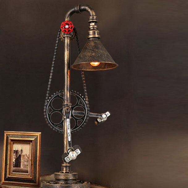 Contemporary Industrial Iron Gear Plumbing Metal 1-Light Table Lamp For Bedroom