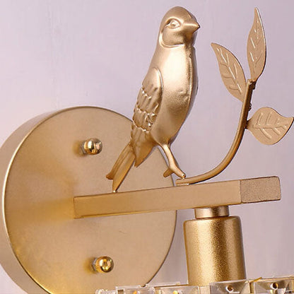 Traditional Vintage Iron Glass Round Bird 1-Light Wall Sconce Lamp for Living Room