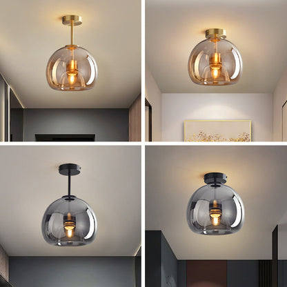 Contemporary Nordic Round Glass Iron Ball 1-Light Semi-Flush Mount Ceiling Light for Living Room