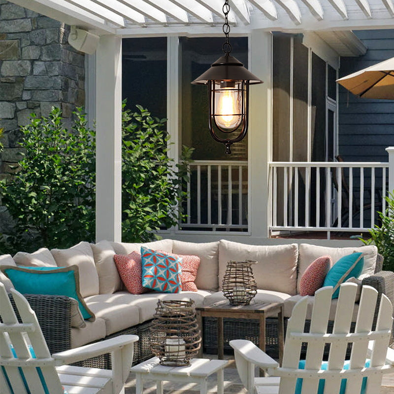 Contemporary Industrial Aluminum Glass Cage 1-Light Outdoor Waterproof Pendant Light For Living Room & Bedroom & Outdoor