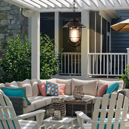Contemporary Industrial Aluminum Glass Cage 1-Light Outdoor Waterproof Pendant Light For Living Room & Bedroom & Outdoor