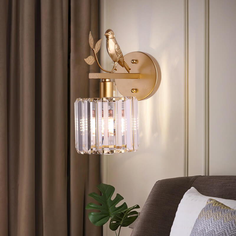 Traditional Vintage Iron Glass Round Bird 1-Light Wall Sconce Lamp for Living Room