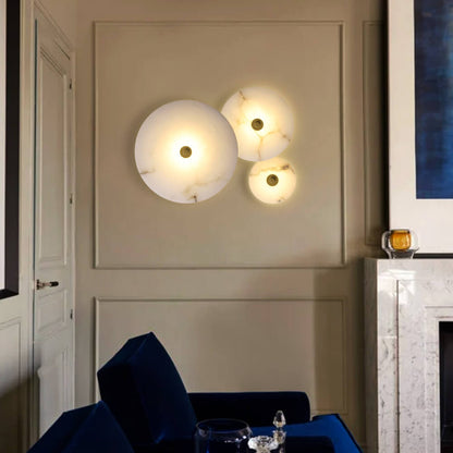 Contemporary Luxury Round Marble Iron LED Wall Sconce Lamp For Living Room & Bedroom