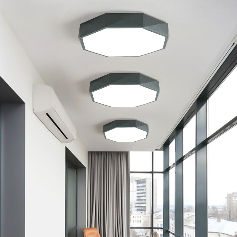 Contemporary Nordic Macaron Diamond Geometry Iron Acrylic LED Flush Mount Ceiling Light For Living Room
