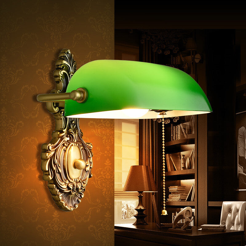 Contemporary Retro Copper Green Glass Shade 1-Light Wall Sconce Lamp For Bedroom