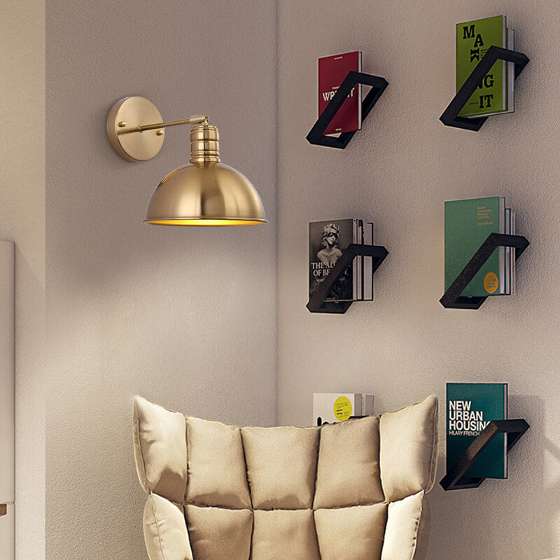 Contemporary Industrial Iron Plated Brass Cone Round 1-Light Wall Sconce Lamp for Living Room