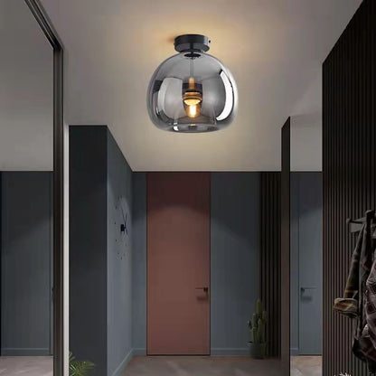 Contemporary Nordic Round Glass Iron Ball 1-Light Semi-Flush Mount Ceiling Light for Living Room