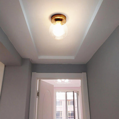Modern Minimalist Glass Round Ball 1-Light Semi-Flush Mount Ceiling Light For Hallway