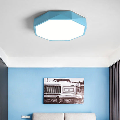 Contemporary Nordic Macaron Diamond Geometry Iron Acrylic LED Flush Mount Ceiling Light For Living Room
