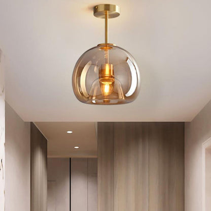 Contemporary Nordic Round Glass Iron Ball 1-Light Semi-Flush Mount Ceiling Light for Living Room