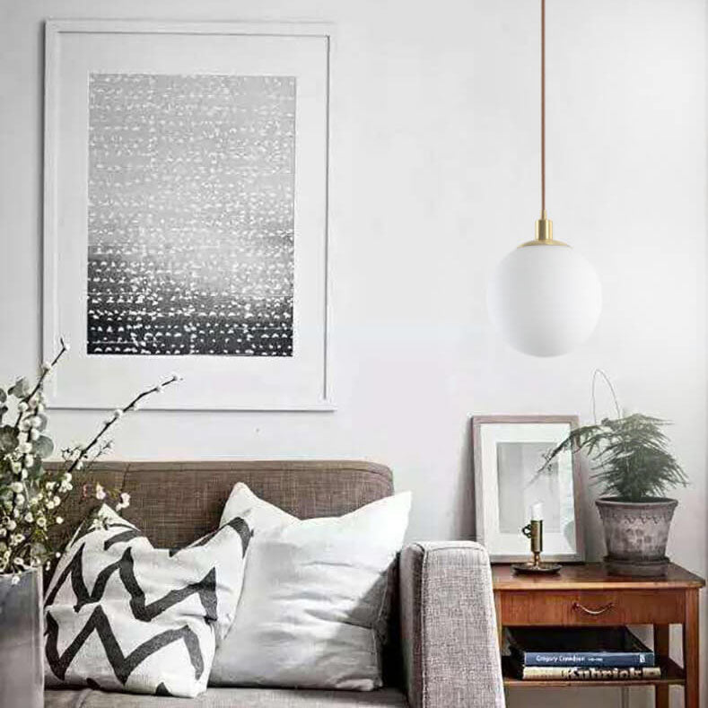 Contemporary Nordic Minimalist White Orb 1-Light Pendant Light For Bedroom