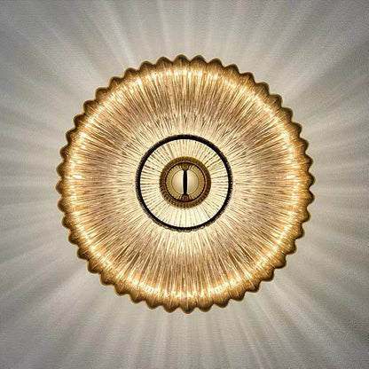 Contemporary Nordic Iron Striped Glass Round Disc 1-Light Wall Sconce Lamp for Living Room