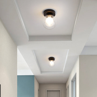 Modern Minimalist Glass Round Ball 1-Light Semi-Flush Mount Ceiling Light For Hallway