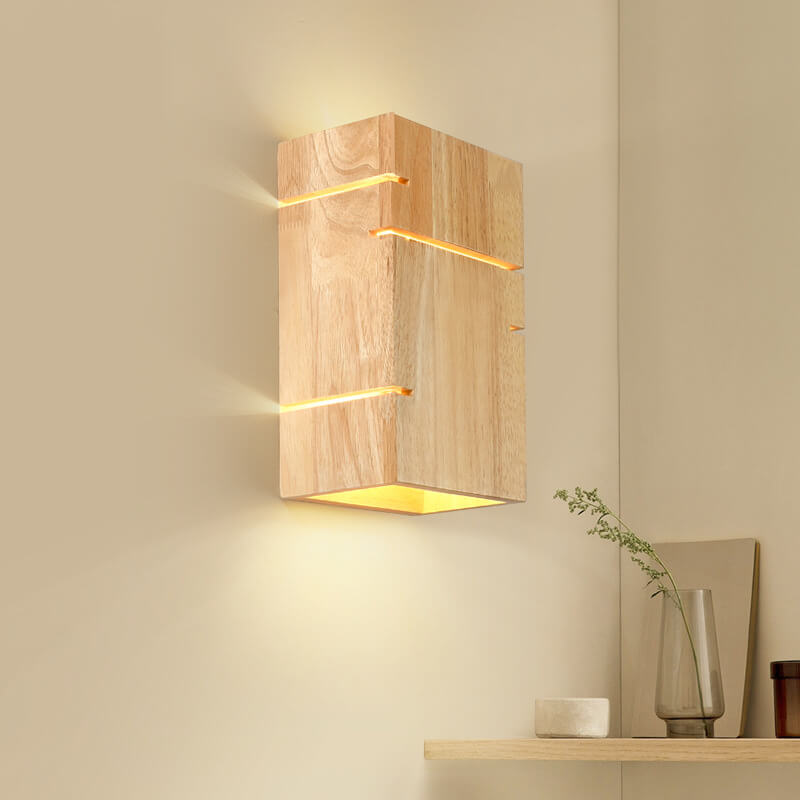 Modern Minimalist Wooden Square 2-Light Wall Sconce Lamp for Bedroom