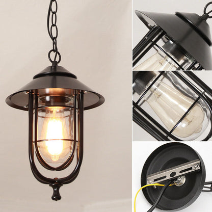 Contemporary Industrial Aluminum Glass Cage 1-Light Outdoor Waterproof Pendant Light For Living Room & Bedroom & Outdoor