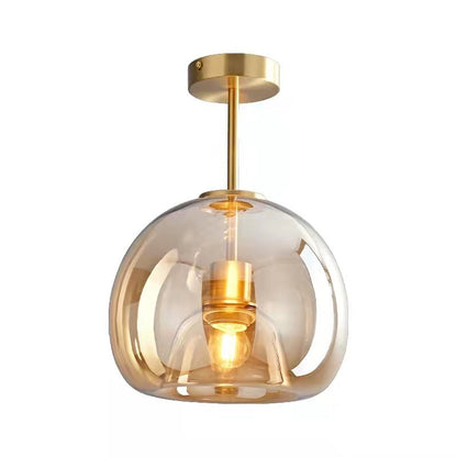 Contemporary Nordic Round Glass Iron Ball 1-Light Semi-Flush Mount Ceiling Light for Living Room