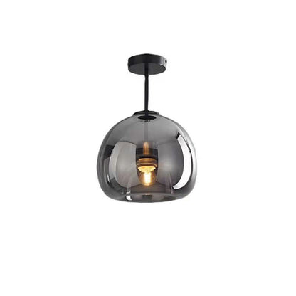 Contemporary Nordic Round Glass Iron Ball 1-Light Semi-Flush Mount Ceiling Light for Living Room