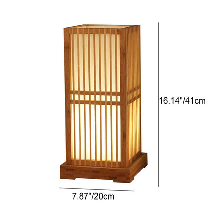 Traditional Japanese Square Bamboo Column 1-Light Table Lamp For Bedroom