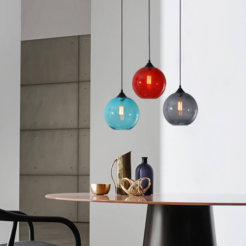 Modern Minimalist Stained Round Glass Iron 1-Light Pendant Light for Living Room