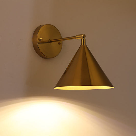 Contemporary Industrial Iron Plated Brass Cone Round 1-Light Wall Sconce Lamp for Living Room