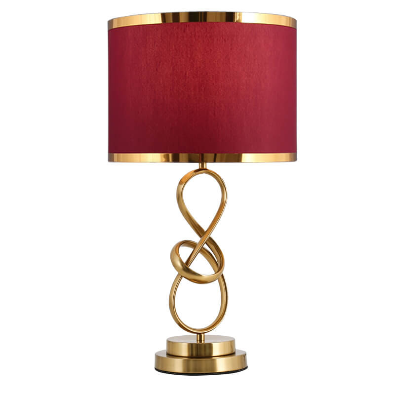 Modern Luxury Red Fabric Iron Knot Ring 1-Light Table Lamp For Bedroom