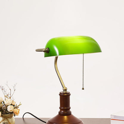Traditional Vintage Solid Wood Glass Bank Zipper 1-Light Table Lamp For Bedroom