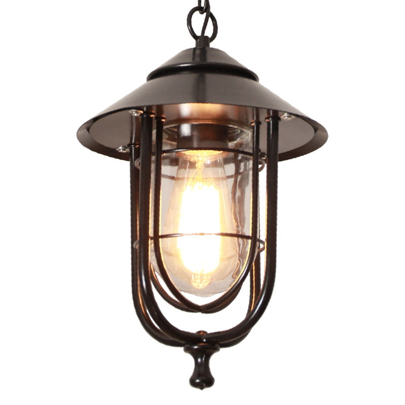 Contemporary Industrial Aluminum Glass Cage 1-Light Outdoor Waterproof Pendant Light For Living Room & Bedroom & Outdoor