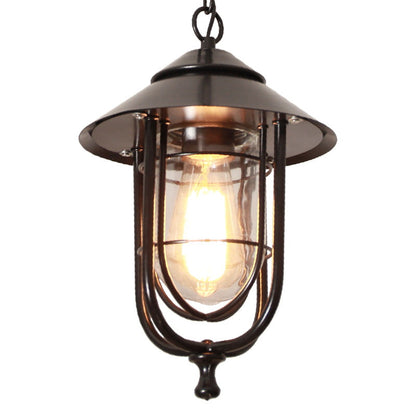 Contemporary Industrial Aluminum Glass Cage 1-Light Outdoor Waterproof Pendant Light For Living Room & Bedroom & Outdoor
