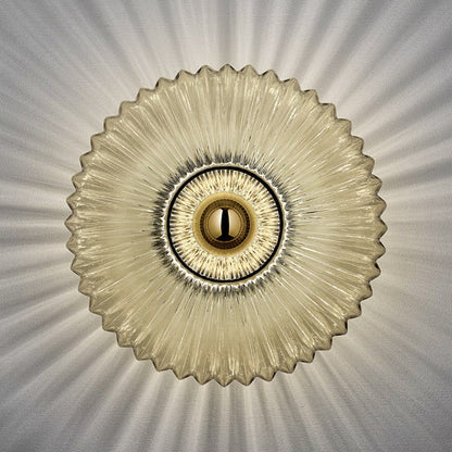Contemporary Nordic Iron Striped Glass Round Disc 1-Light Wall Sconce Lamp for Living Room