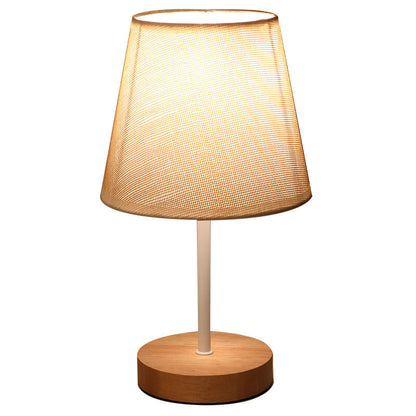 Contemporary Nordic Solid Wood Fabric Cone LED Table Lamp For Living Room & Bedroom