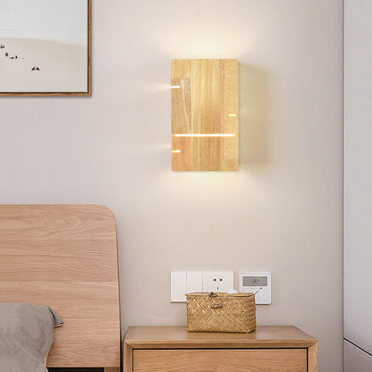 Modern Minimalist Wooden Square 2-Light Wall Sconce Lamp for Bedroom