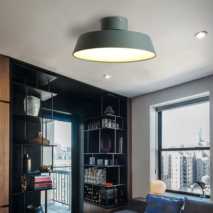 Contemporary Scandinavian Round Pot Iron LED Flush Mount Ceiling Light for Living Room
