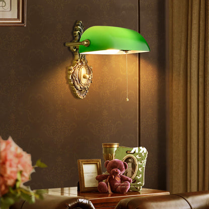 Contemporary Retro Copper Green Glass Shade 1-Light Wall Sconce Lamp For Bedroom