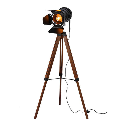 Contemporary Industrial Vintage Solid Wood Iron Photographer Tripod 1-Light Standing Floor Lamp For Living Room