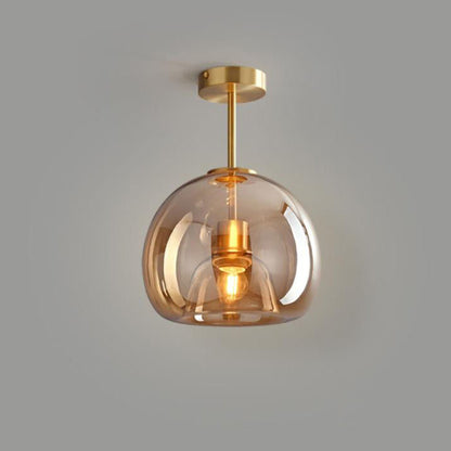 Contemporary Nordic Round Glass Iron Ball 1-Light Semi-Flush Mount Ceiling Light for Living Room