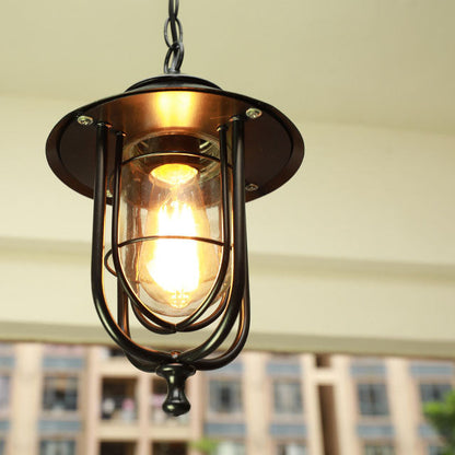Contemporary Industrial Aluminum Glass Cage 1-Light Outdoor Waterproof Pendant Light For Living Room & Bedroom & Outdoor