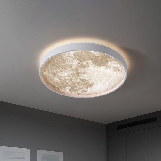 Modern Minimalist Moon Round Iron Acrylic LED Flush Mount Ceiling Light for Living Room