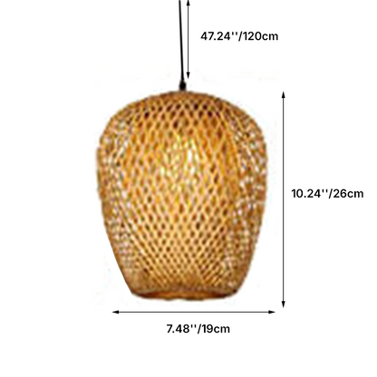 Traditional Vintage Bamboo Metal Weaving Round 1-Light Pendant Light for Living Room