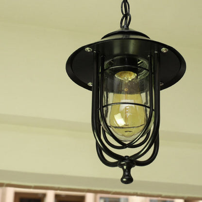 Contemporary Industrial Aluminum Glass Cage 1-Light Outdoor Waterproof Pendant Light For Living Room & Bedroom & Outdoor